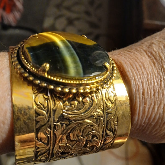 Gold and Green Statement Cuff Bracelet - Picture 2 of 2